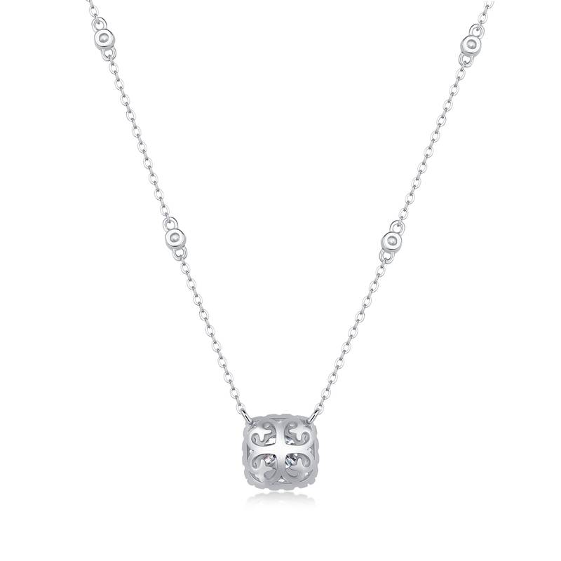 N13030枕形款银镀18K白金MoissaniteNecklace1.0ct