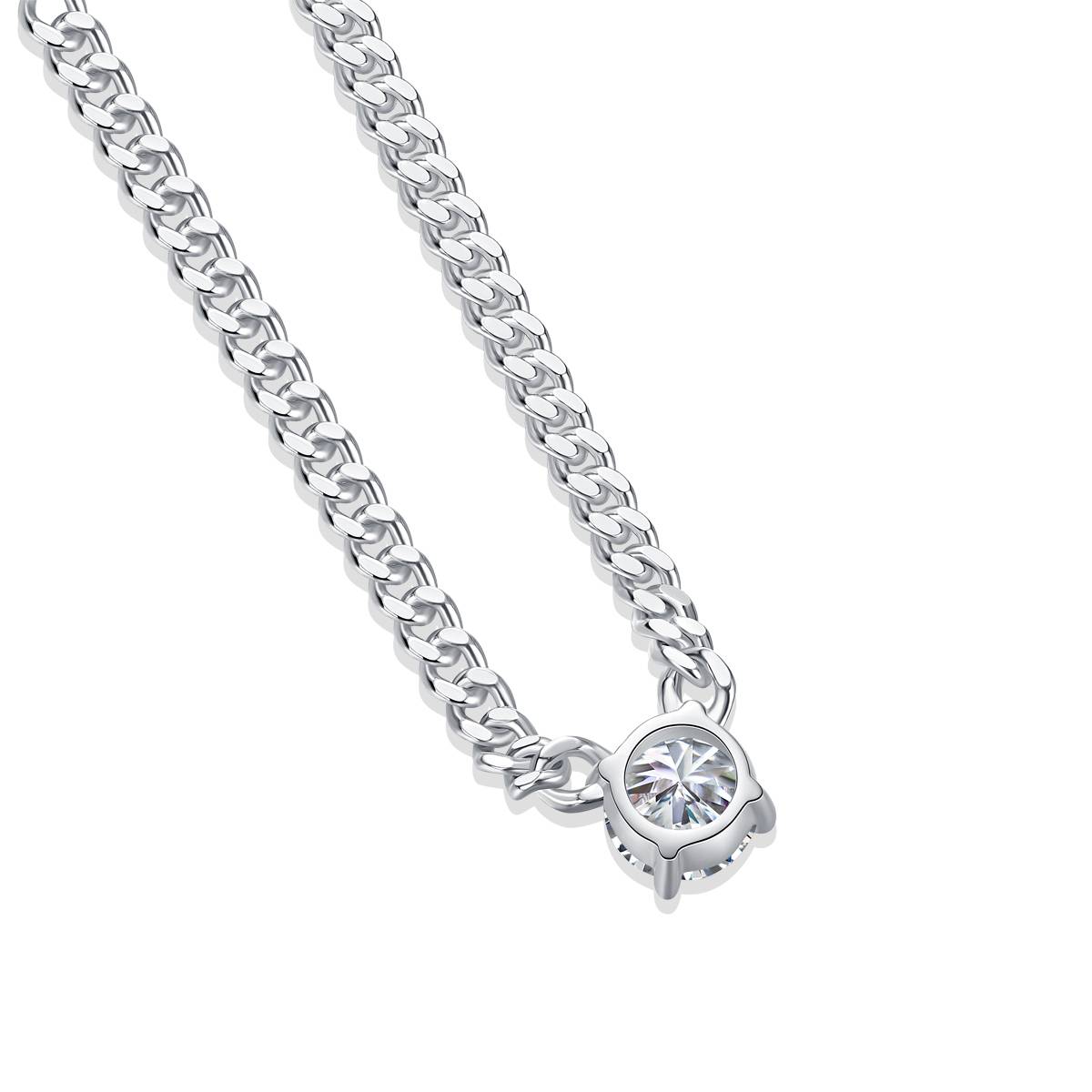 N13382款银镀18K白金圆形莫桑钻古巴项链1.0CT