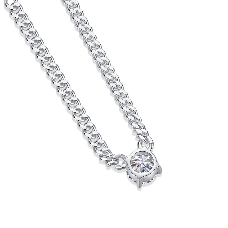 N13382款银镀18K白金圆形莫桑钻古巴项链1.0CT