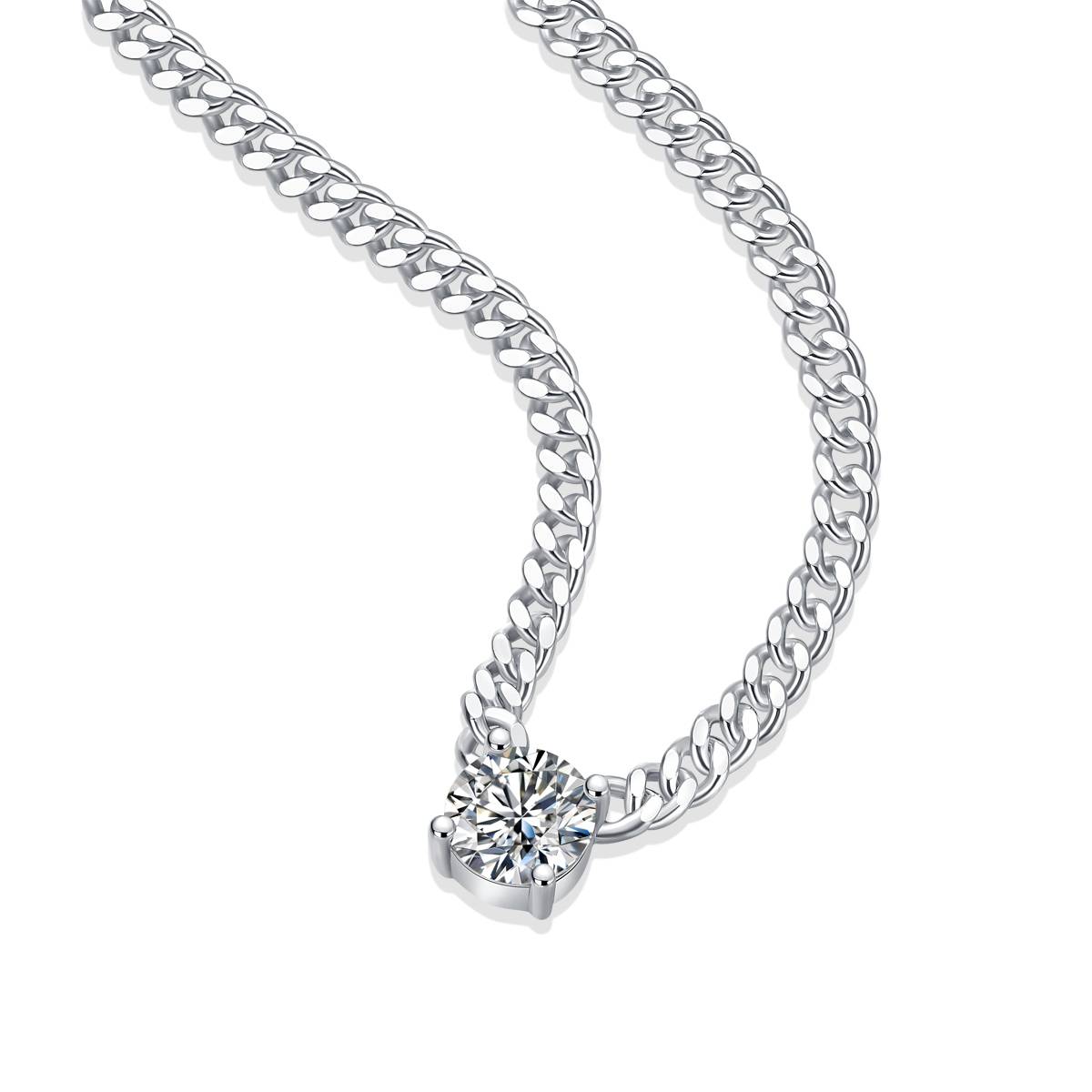 N13382款银镀18K白金圆形莫桑钻古巴项链1.0CT