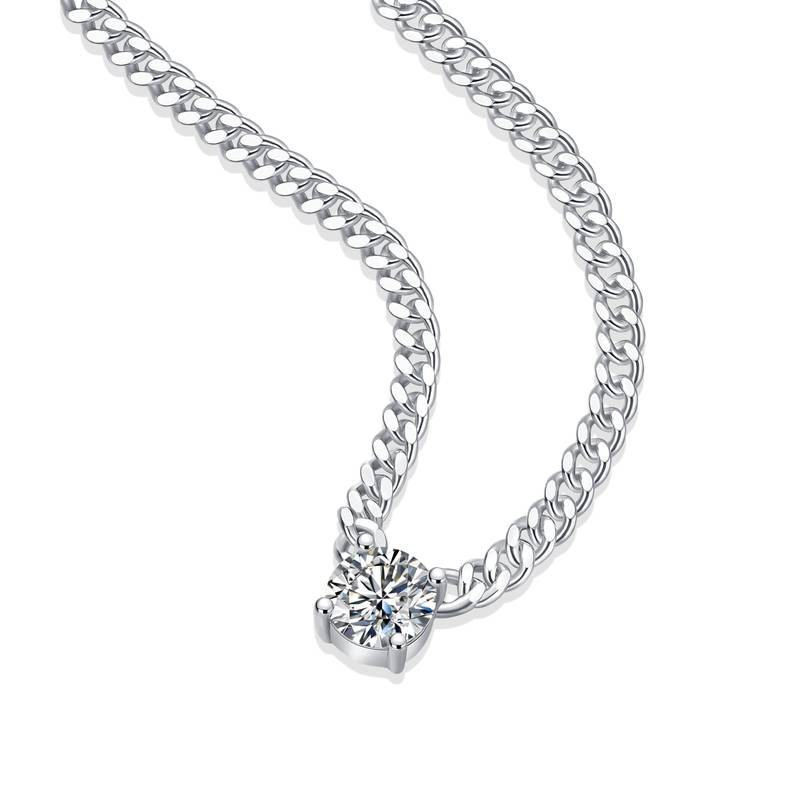 N13382款银镀18K白金圆形莫桑钻古巴项链1.0CT