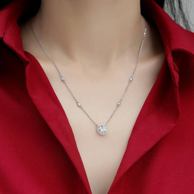 N12343款银镀18K白金MoissaniteNecklace1.0ct