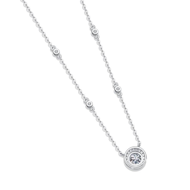 N12343款银镀18K白金MoissaniteNecklace1.0ct