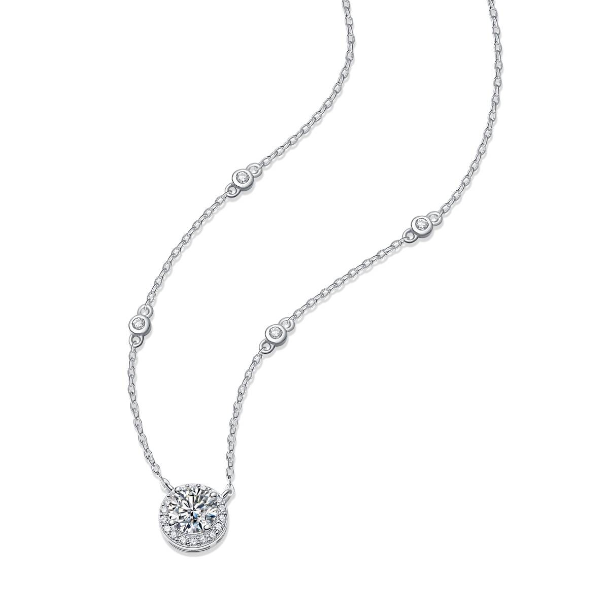 N12343款银镀18K白金MoissaniteNecklace1.0ct