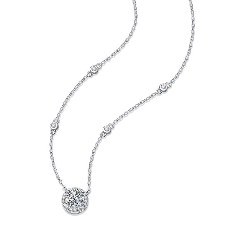 N12343款银镀18K白金MoissaniteNecklace1.0ct