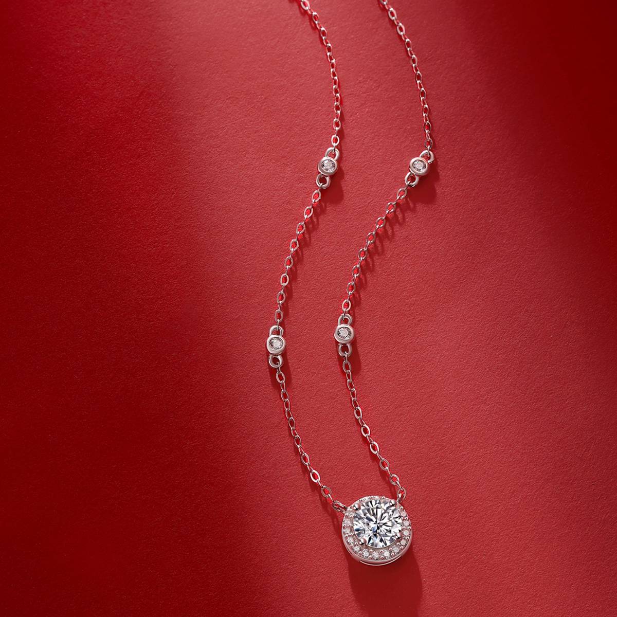 N12343款银镀18K白金MoissaniteNecklace1.0ct