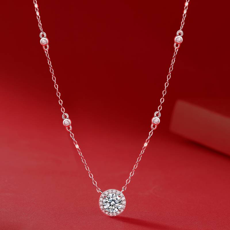 N12343款银镀18K白金MoissaniteNecklace1.0ct