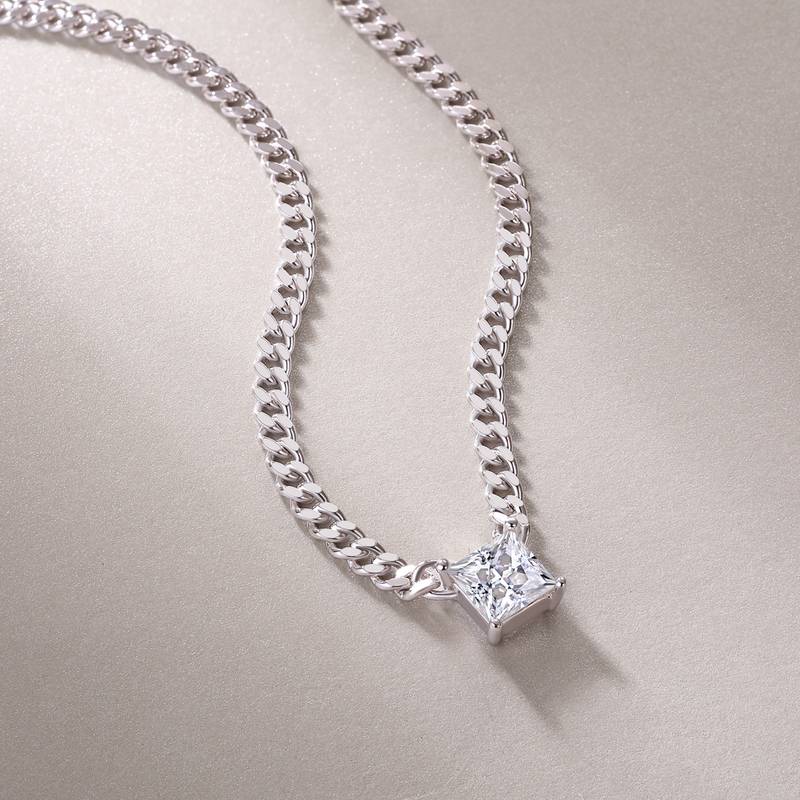 N13139款银镀18K白金公主方形莫桑钻古巴项链1.0CT