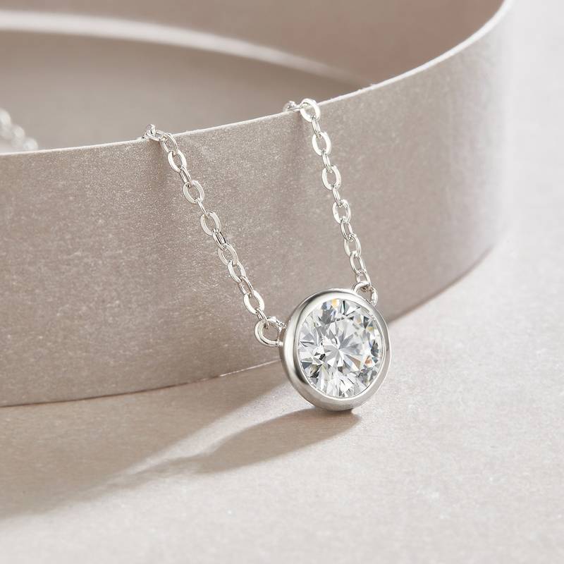 N13499水泡款银镀18K白金圆形MoissaniteNecklace1.0ct