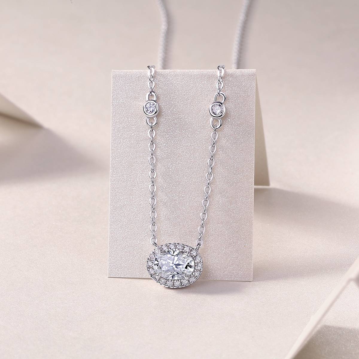 N13501款银镀18K白金蛋形MoissaniteNecklace1.0ct