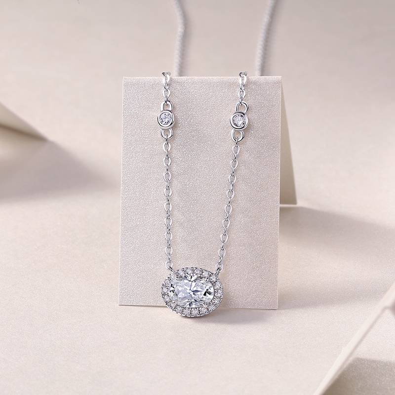 N13501款银镀18K白金蛋形MoissaniteNecklace1.0ct