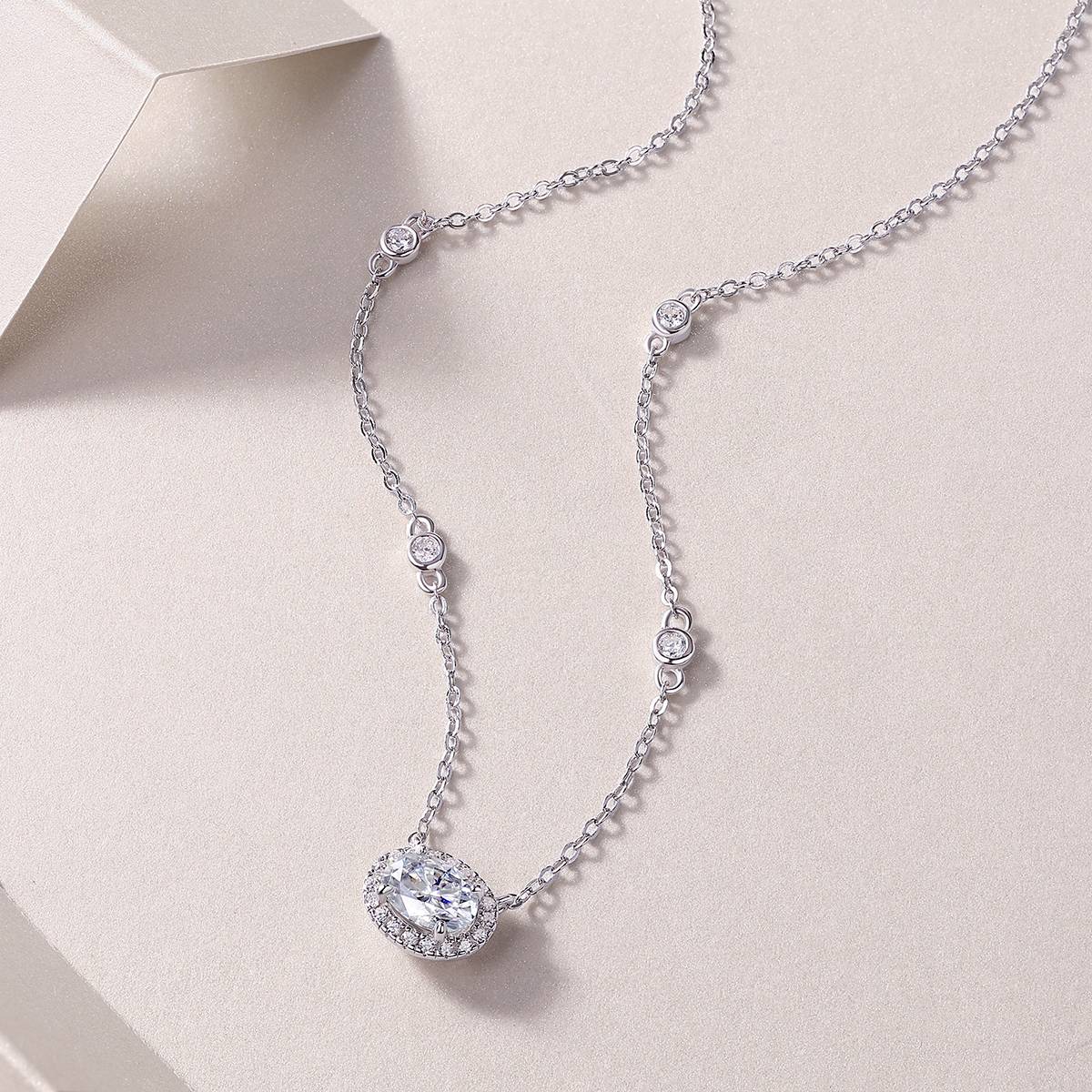 N13501款银镀18K白金蛋形MoissaniteNecklace1.0ct