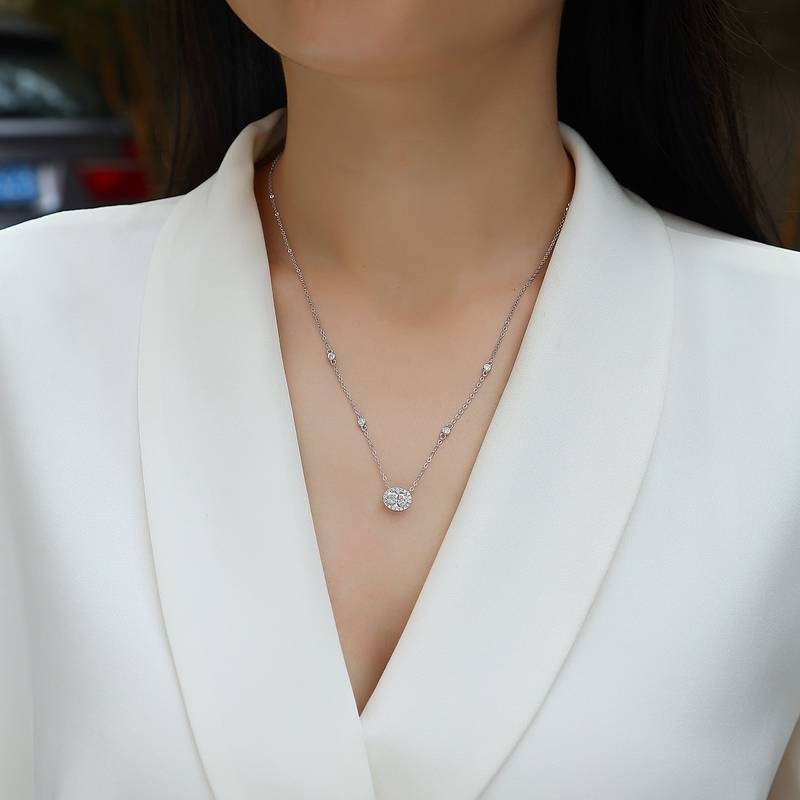 N13501款银镀18K白金蛋形MoissaniteNecklace1.0ct