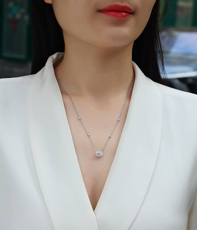 N13501款银镀18K白金蛋形MoissaniteNecklace1.0ct