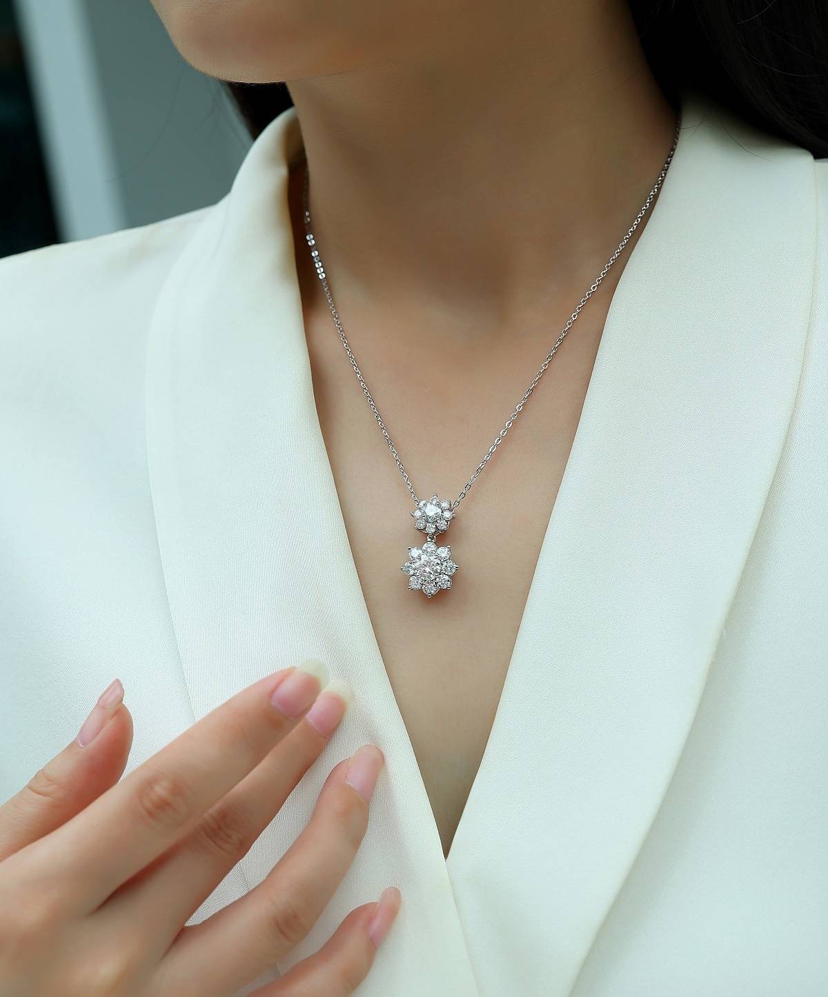 N15297款银镀18K白金莫桑钻项链1.0CT