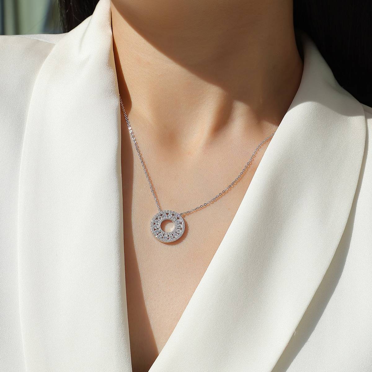 N13249款银镀18K白金莫桑钻项链1.3ct