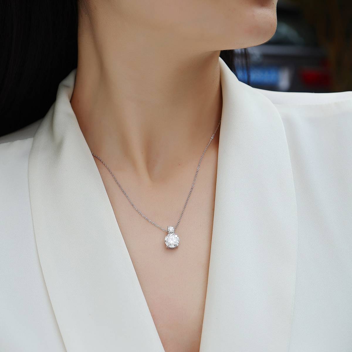 P13600款银镀18K白金MoissaniteNecklace3.0ct