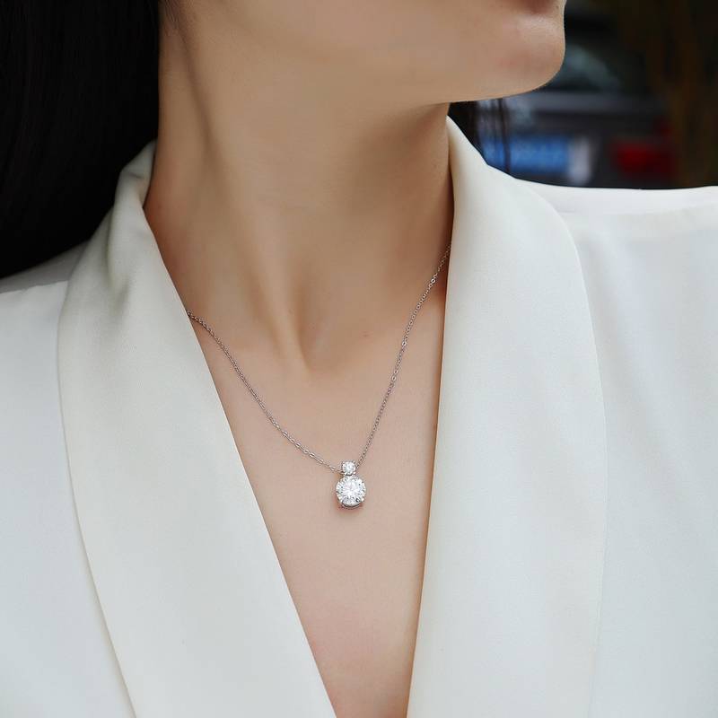 P13600款银镀18K白金MoissaniteNecklace3.0ct