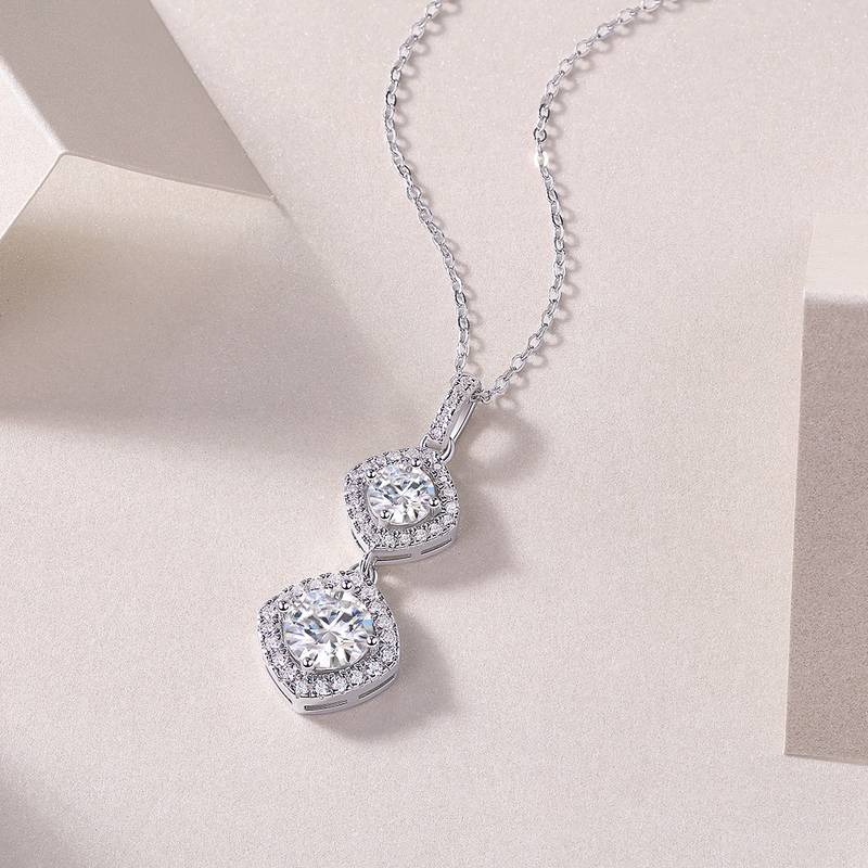 P13666款银镀18K白金MoissaniteNecklace1.0ct