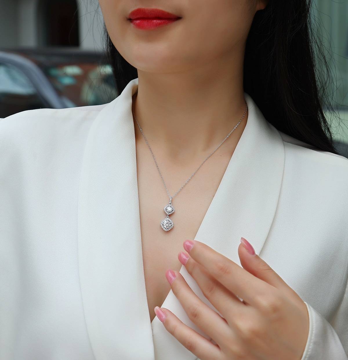 P13666款银镀18K白金MoissaniteNecklace1.0ct