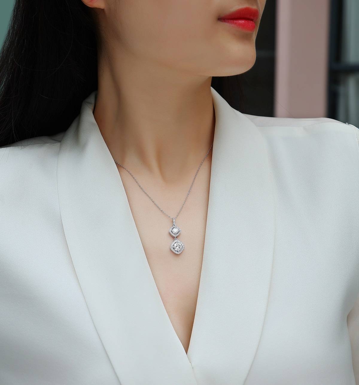 P13666款银镀18K白金MoissaniteNecklace1.0ct