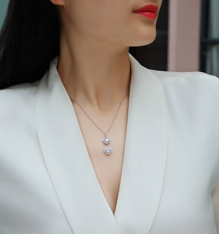 P13666款银镀18K白金MoissaniteNecklace1.0ct