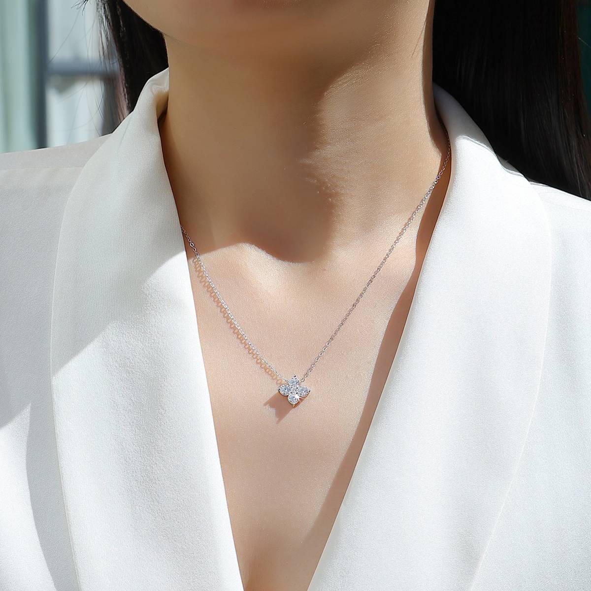 N13597款银镀18K白金MoissaniteNecklace1.215ct
