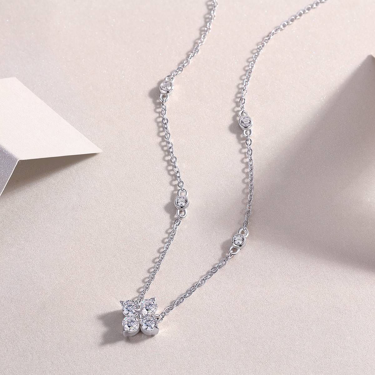 N13646款银镀18K白金MoissaniteNecklace0.1ct