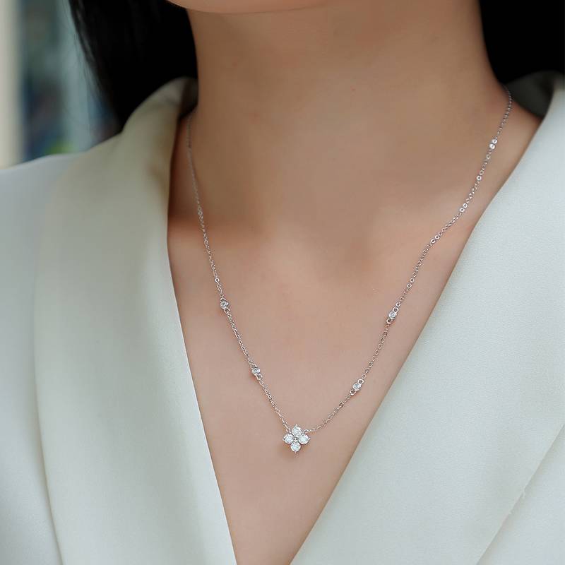 N13646款银镀18K白金MoissaniteNecklace0.1ct