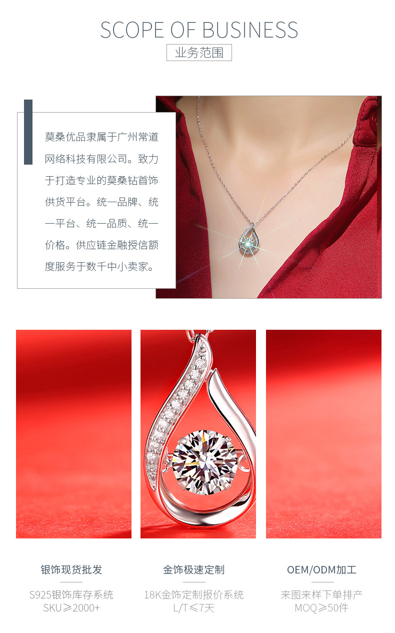 P10804灵动款银镀18K白金莫桑钻项链1.0CT - 3