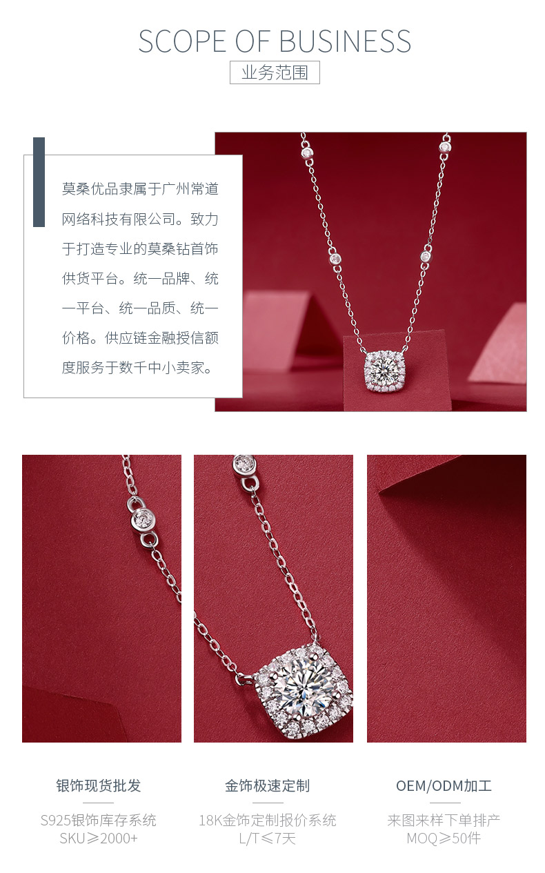 N13030枕形款银镀18K白金莫桑钻项链1.0CT - 3