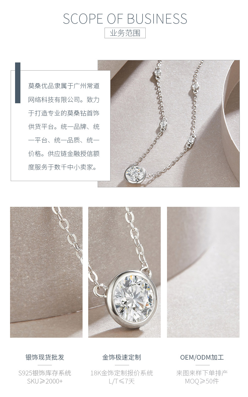 N13499水泡款银镀18K白金圆形莫桑钻项链1.0CT - 3