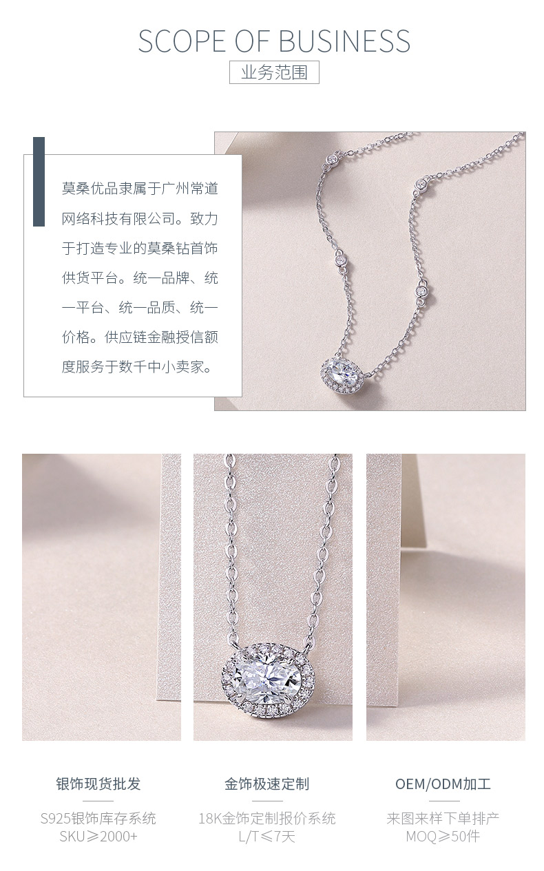 N13501款银镀18K白金蛋形莫桑钻项链1.0CT - 3