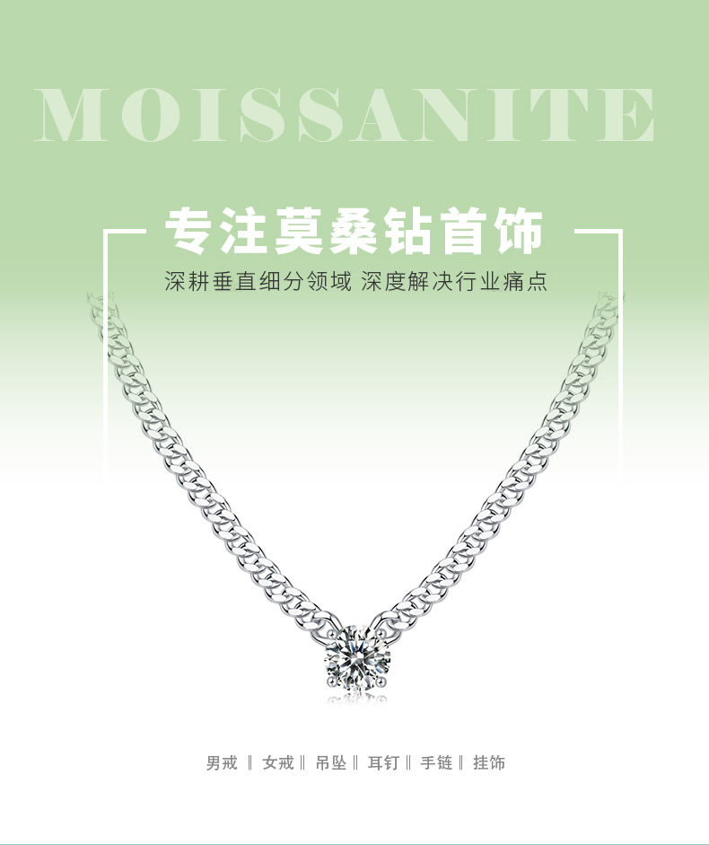 N13382款银镀18K白金圆形莫桑钻古巴项链1.0CT - 1