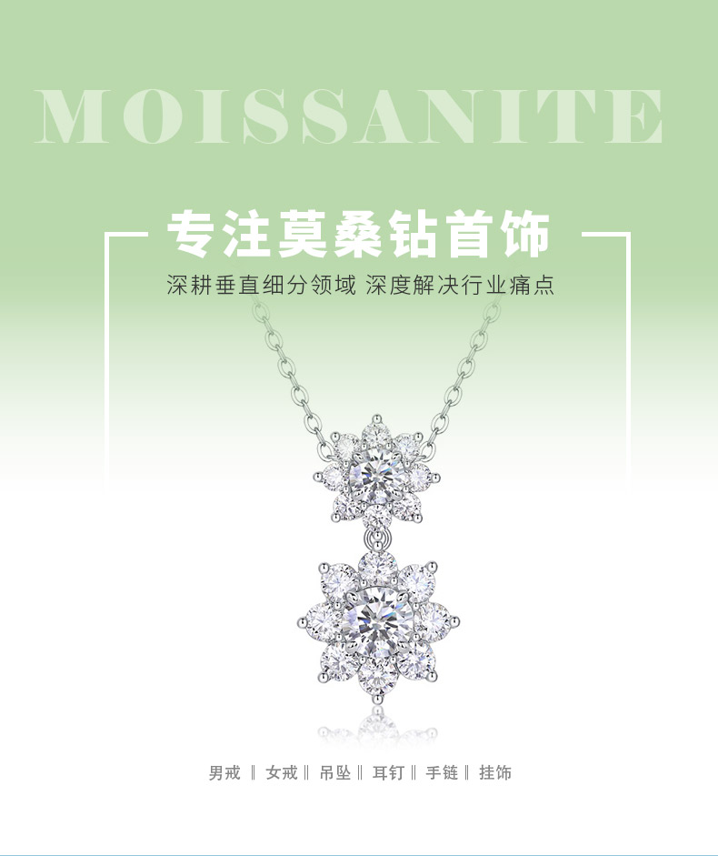 N15297款银镀18K白金莫桑钻项链1.0CT - 1