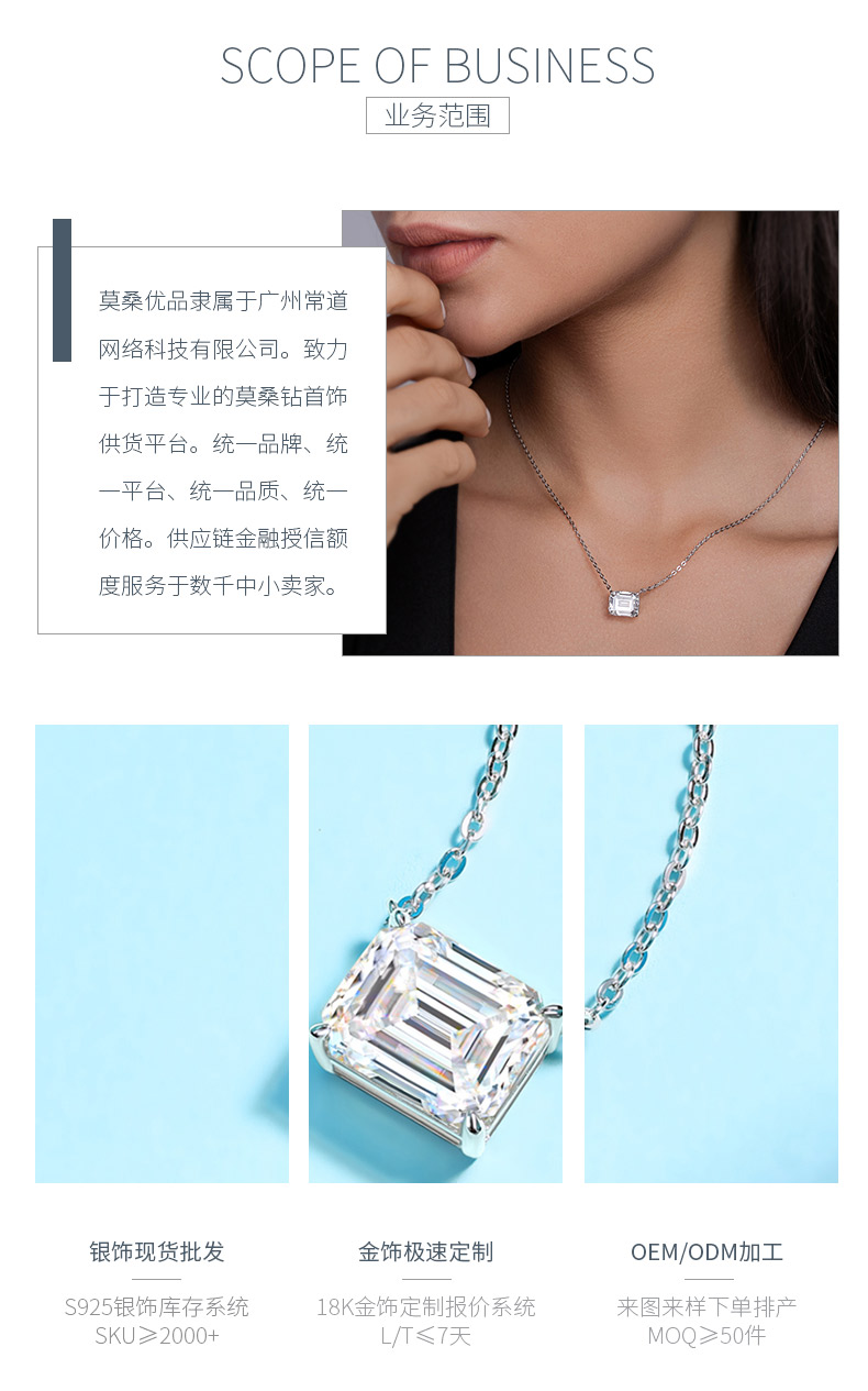 N14885款银镀18K白金祖母绿形莫桑钻项链5.0CT - 3