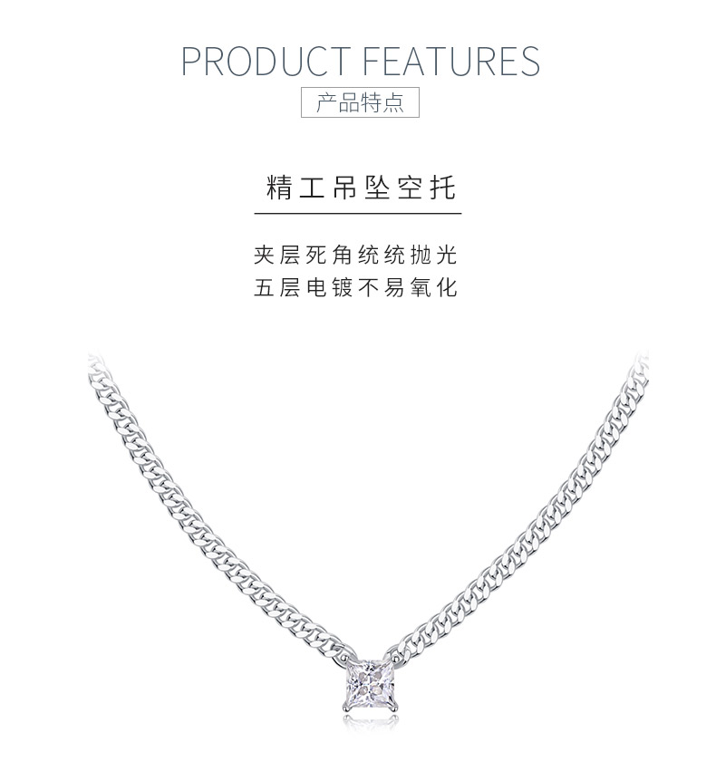 N13139款银镀18K白金公主方形莫桑钻古巴项链1.0CT - 5
