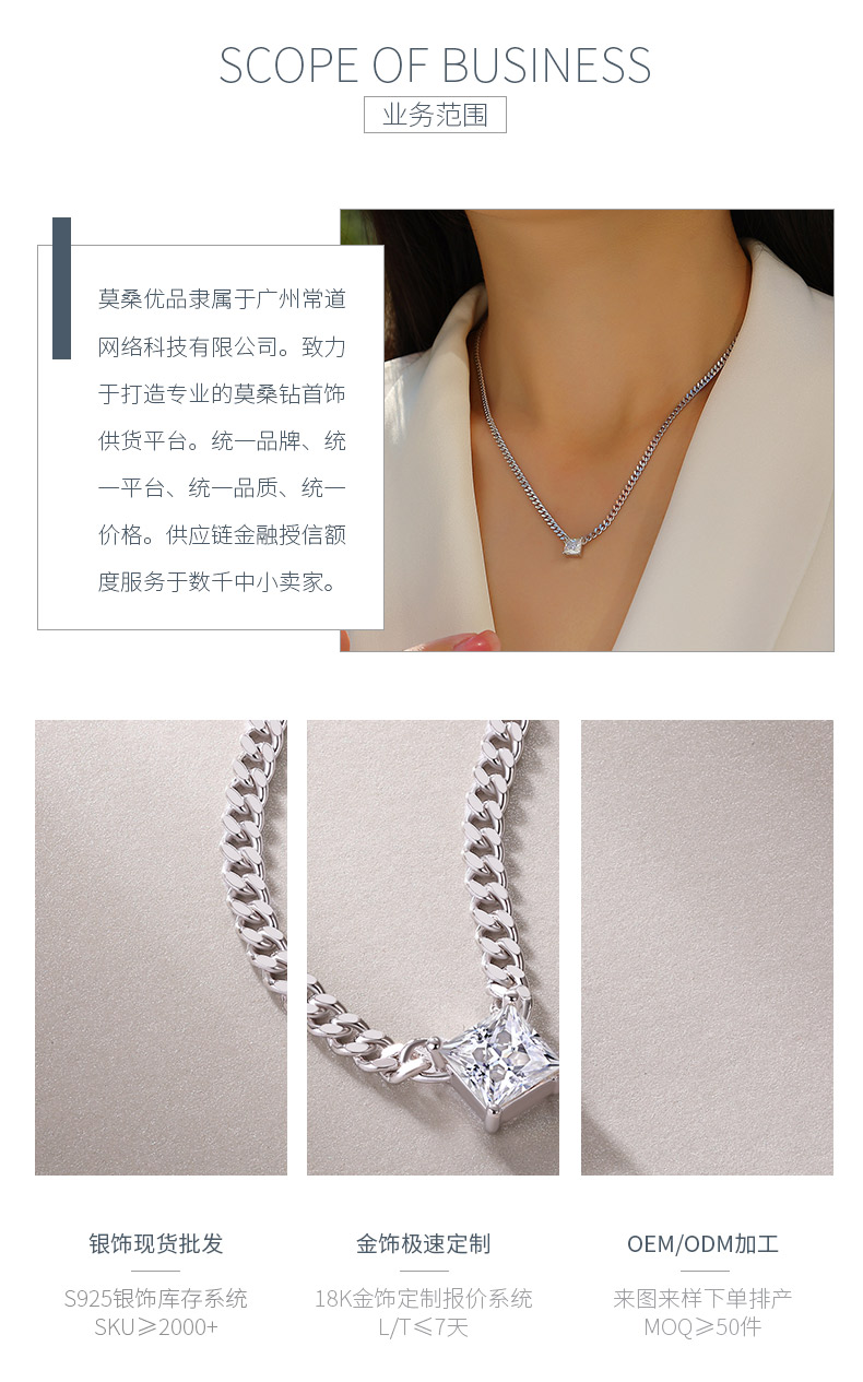 N13139款银镀18K白金公主方形莫桑钻古巴项链1.0CT - 3