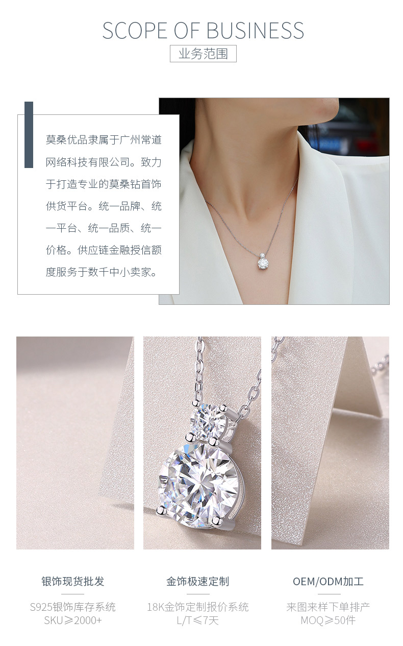 P13600款银镀18K白金莫桑钻项链3.0ct - 3
