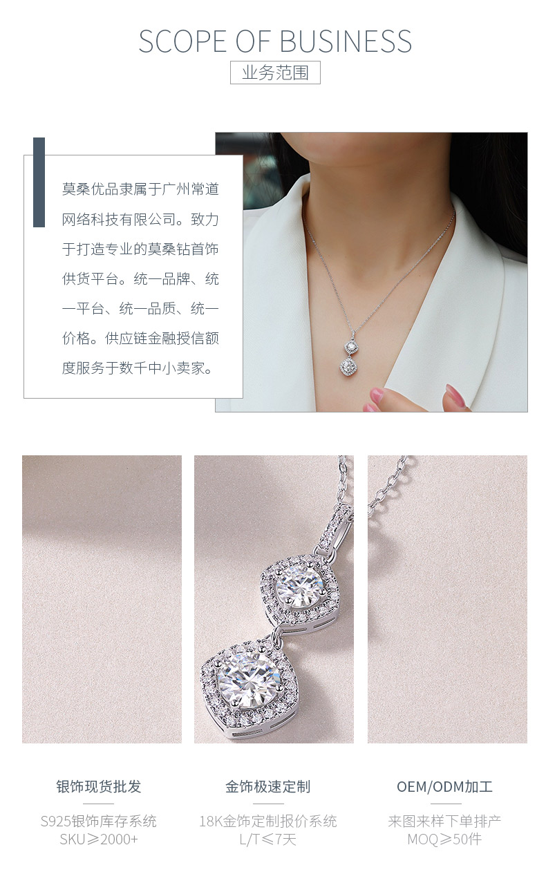 P13666款银镀18K白金莫桑钻项链1.0ct - 3