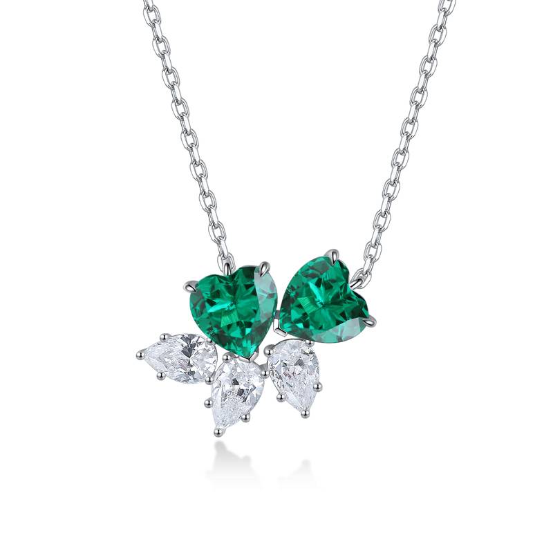 N016Y款S925银镀18K白金心形培育彩宝石Pendant7*7mmmm/3.47ct