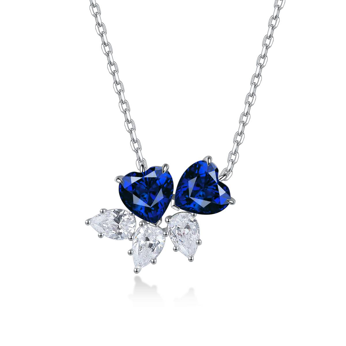 N016Y款S925银镀18K白金心形培育彩宝石Pendant7*7mmmm/3.47ct