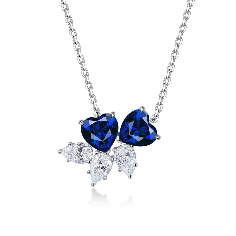 N016Y款S925银镀18K白金心形培育彩宝石Pendant7*7mmmm/3.47ct