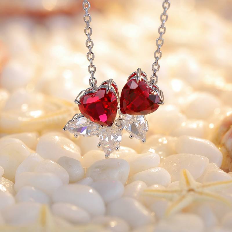N016Y款S925银镀18K白金心形培育彩宝石Pendant7*7mmmm/3.47ct