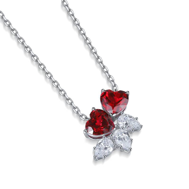 N016Y款S925银镀18K白金心形培育彩宝石Pendant7*7mmmm/3.47ct