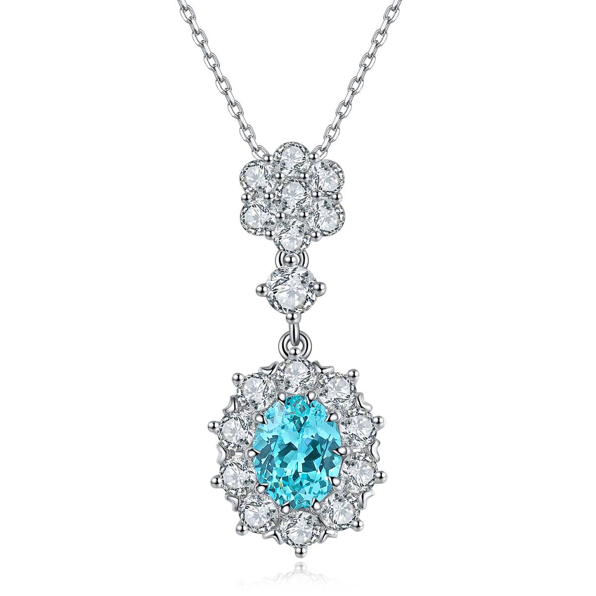 N017款S925银镀18K白金蛋形培育彩宝石Necklace9*7mmmm/2.785ct