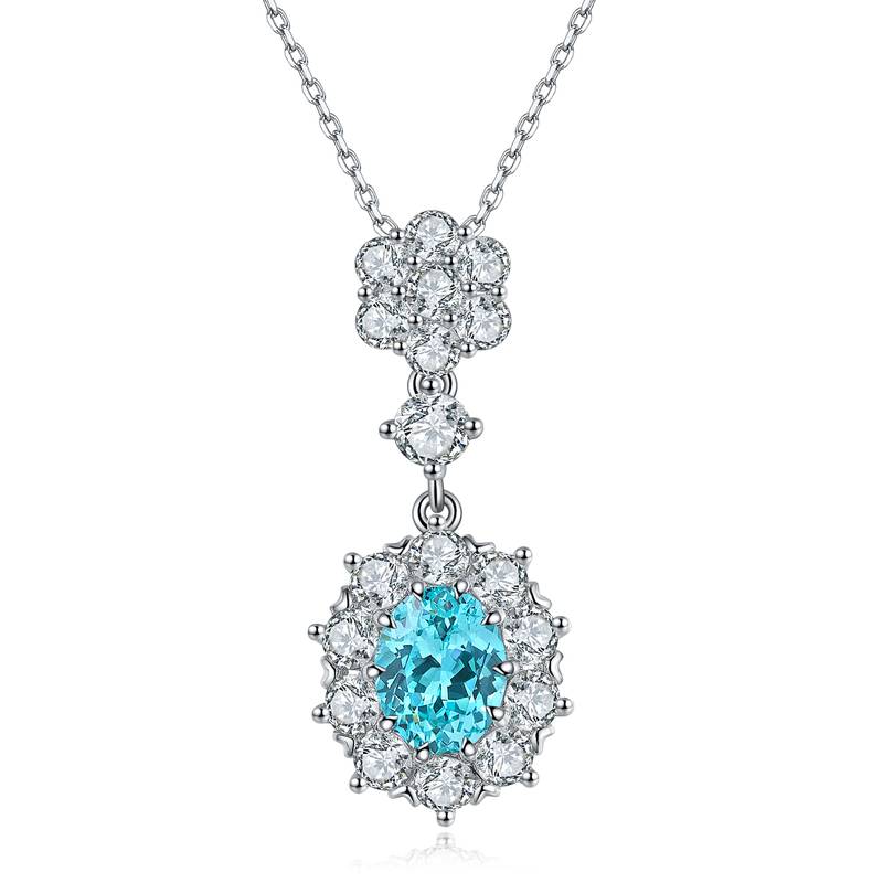 N017款S925银镀18K白金蛋形培育彩宝石Necklace9*7mmmm/2.785ct