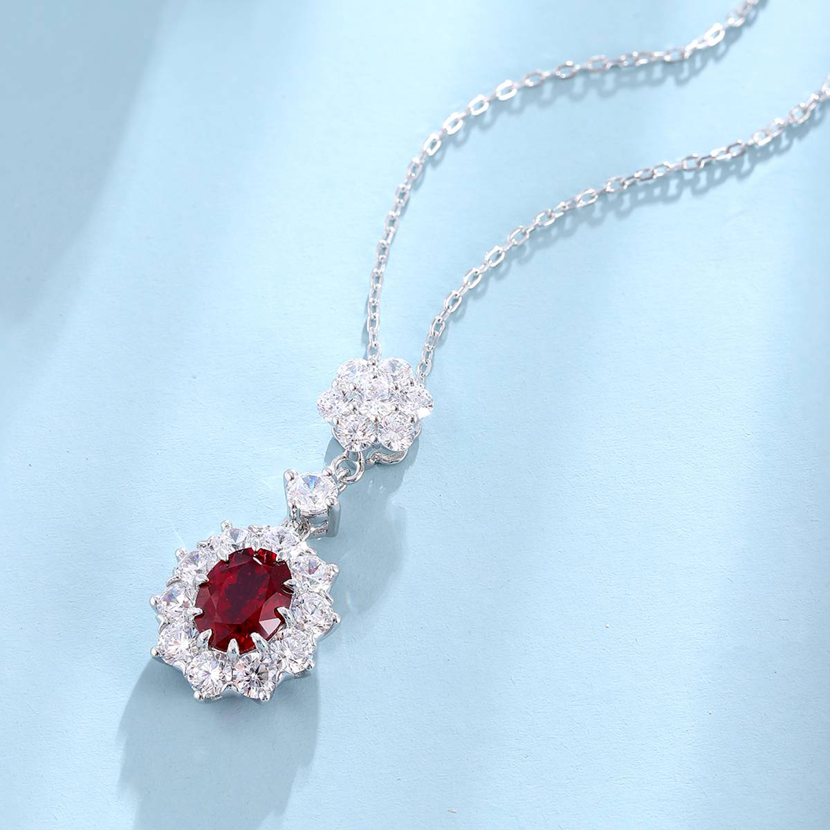 N017款S925银镀18K白金蛋形培育彩宝石Necklace9*7mmmm/2.785ct