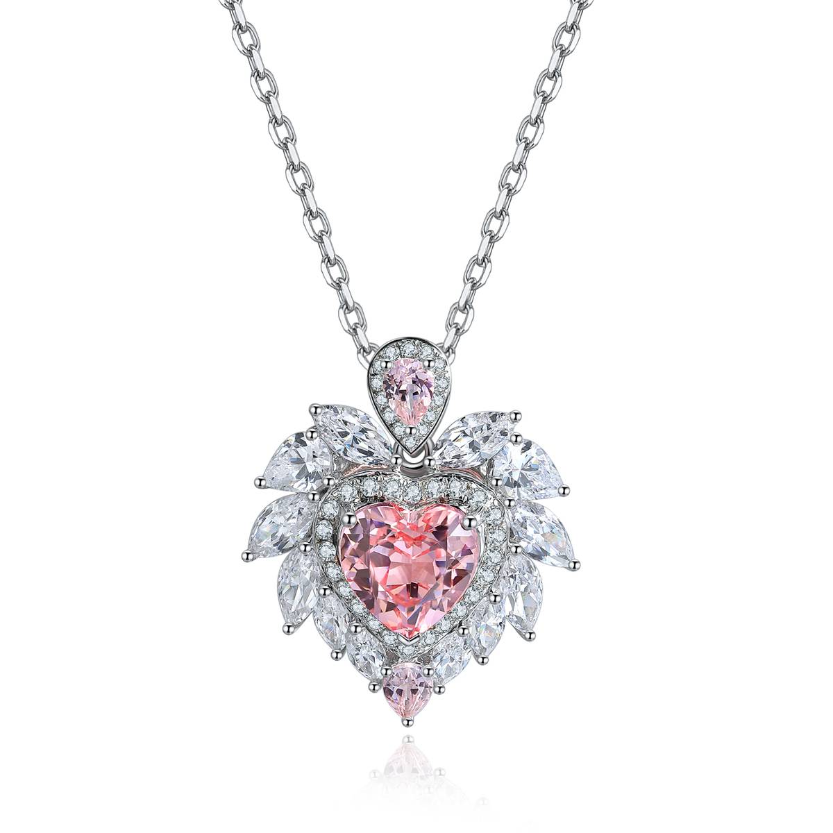 N019款S925银镀18K白金心形培育彩宝石Necklace7*7mmmm/1.77ct