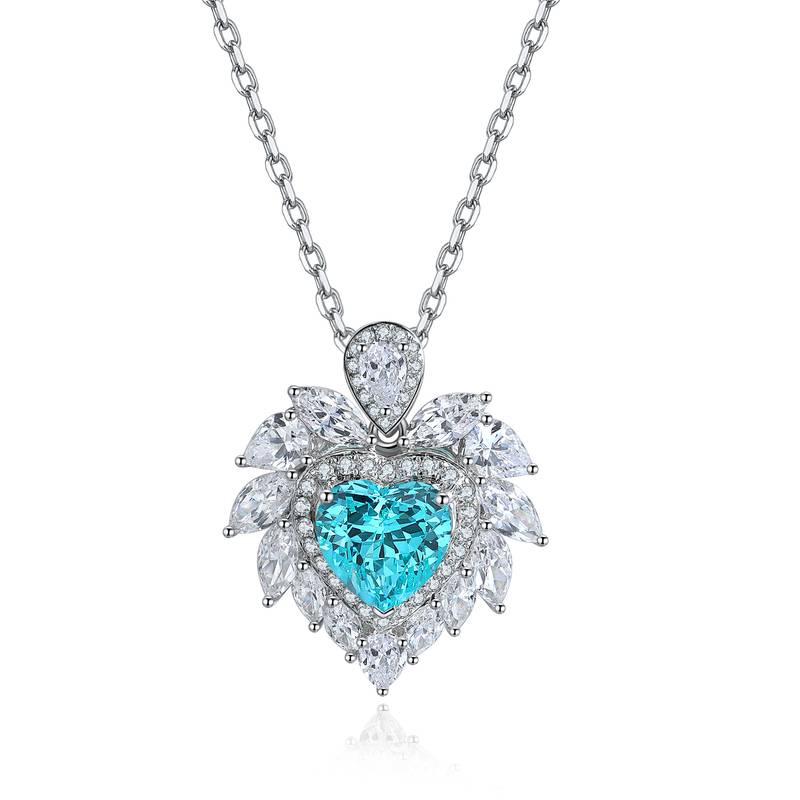 N019款S925银镀18K白金心形培育彩宝石Necklace7*7mmmm/1.77ct